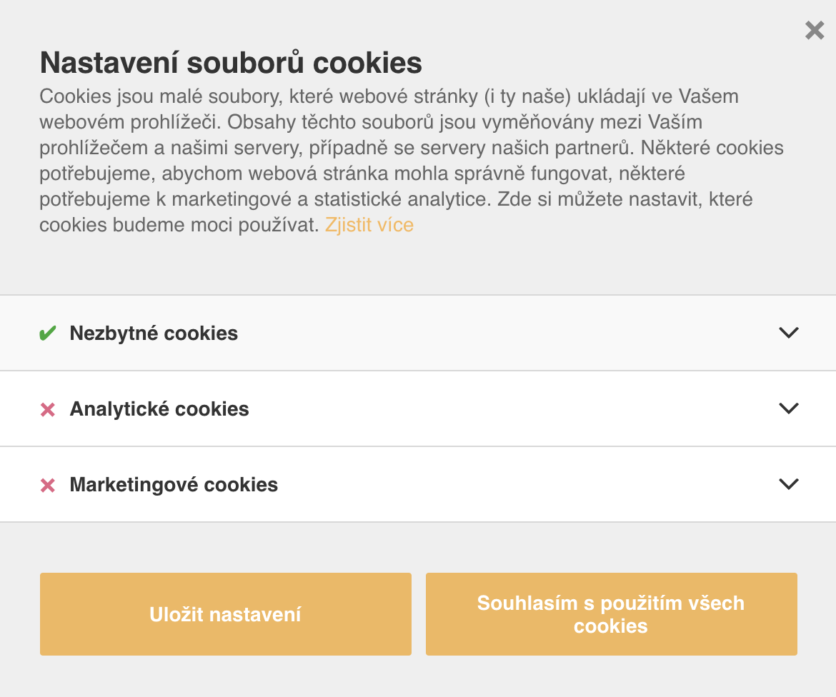 cookies nastavení